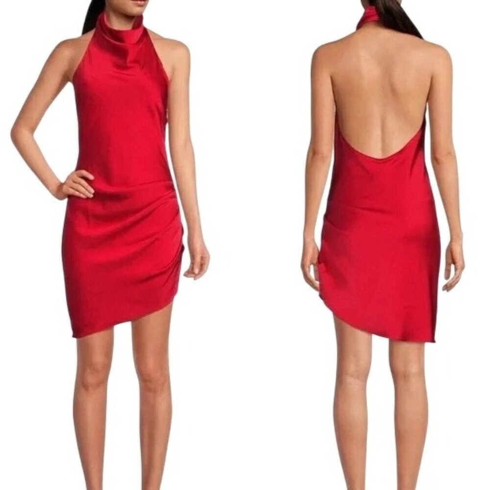 NWT Women's - Gianni Bini Peyton Red Satin Halter Dress, Size 12 - Picture 1 of 10